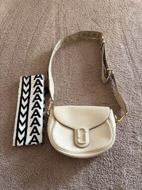 Marc Jacobs Cream Leather Saddle Crossbody with Branded Strap